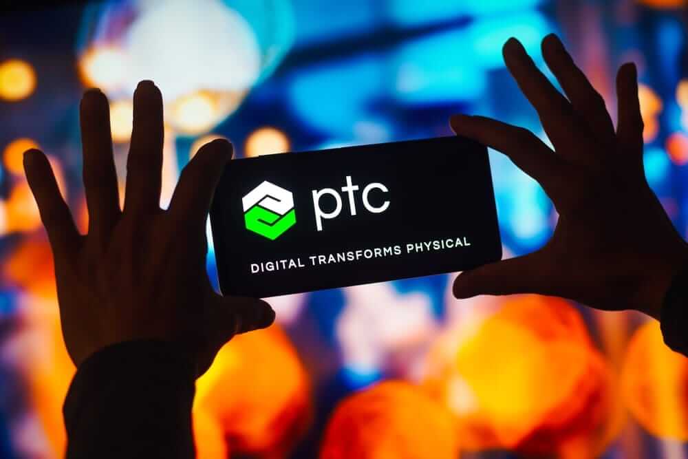 PTC Inc logo on phone-by rafapress via Shutterstock